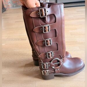 Miu Miu Brown Knee-High Buckle Boots